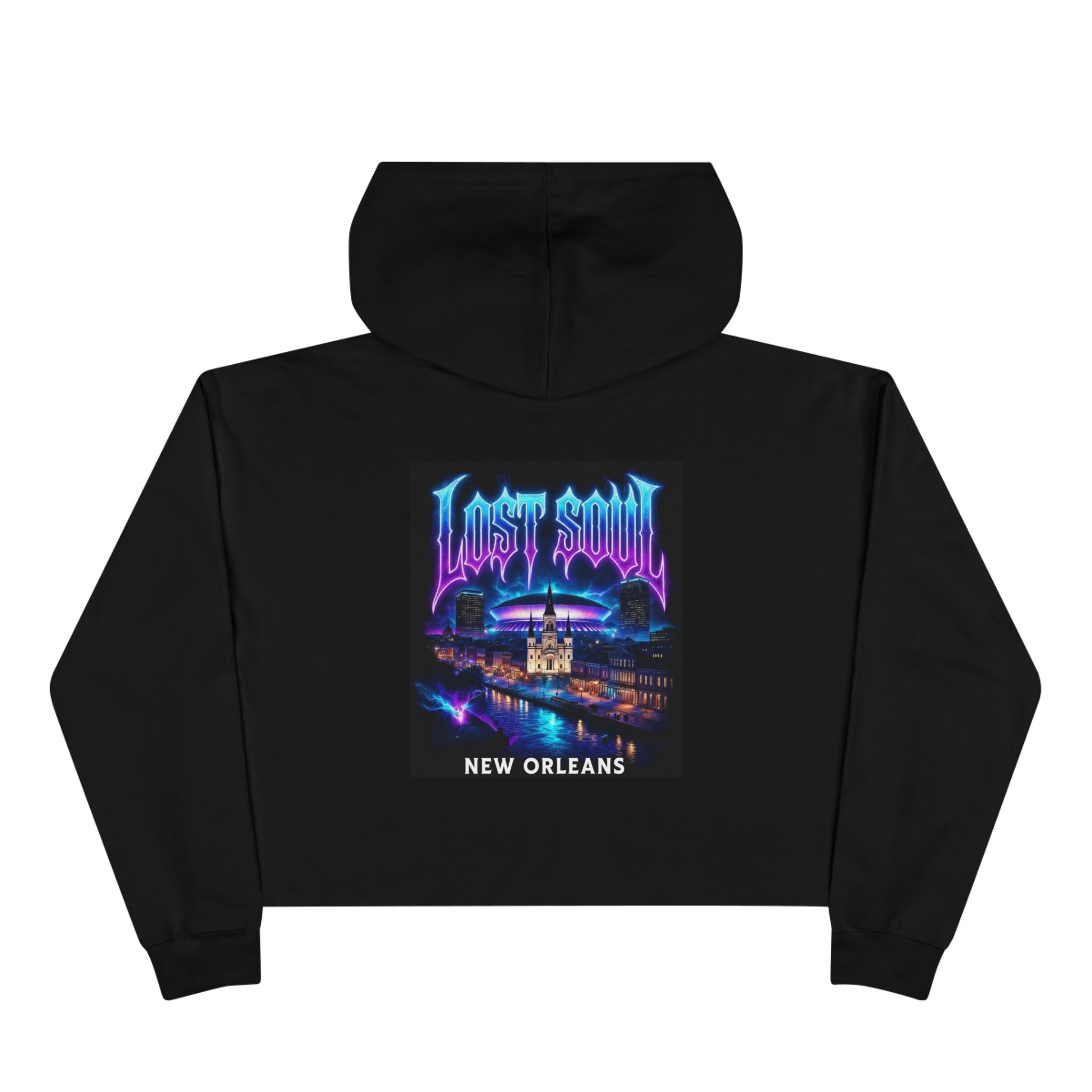 Lost Soul New Orleans Crop Hoodie – Neon Retro Cityscape Cropped Hoodie
