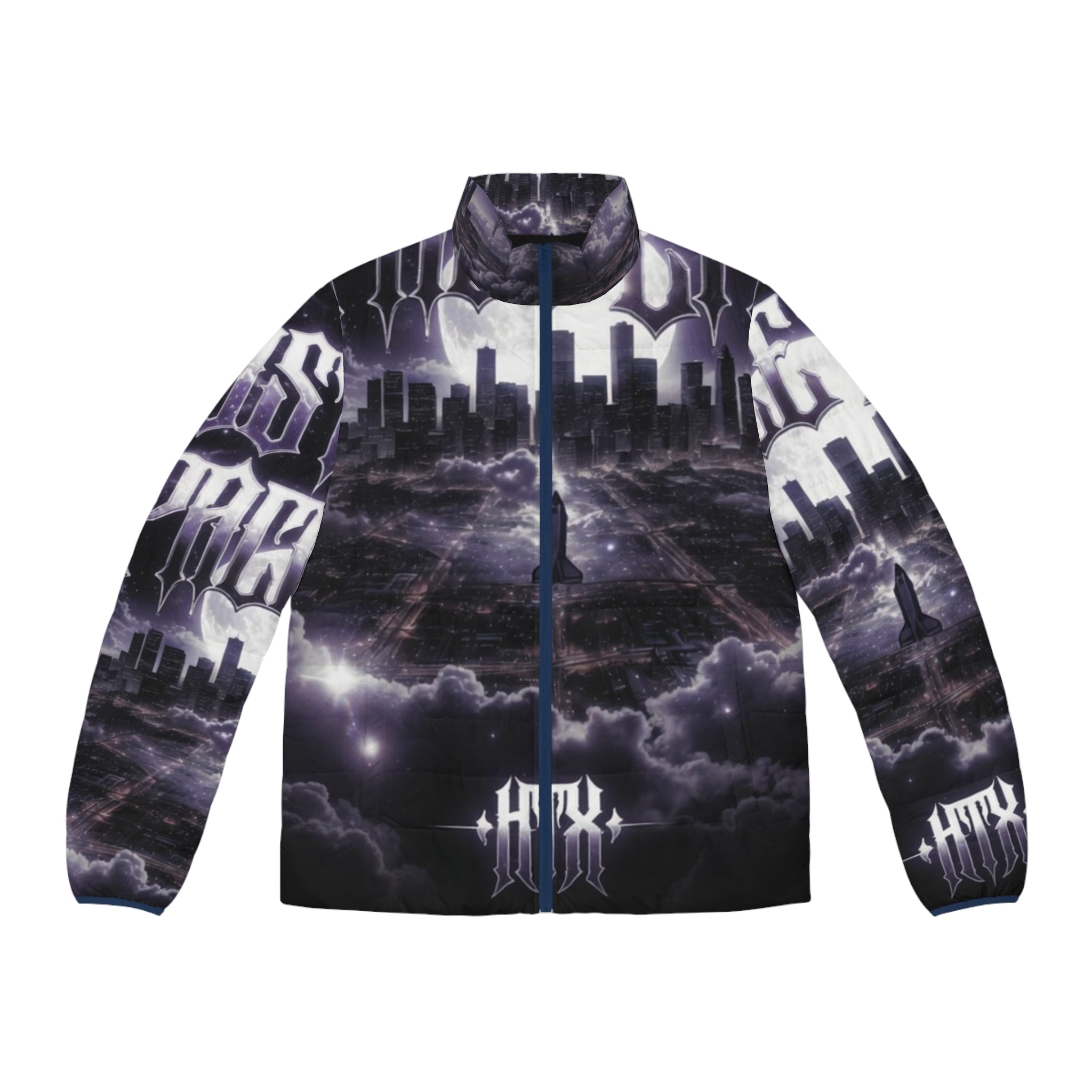 Lost Soul Men's Gothic Cityscape Puffer Jacket — 'Last Storm' All-Over Print