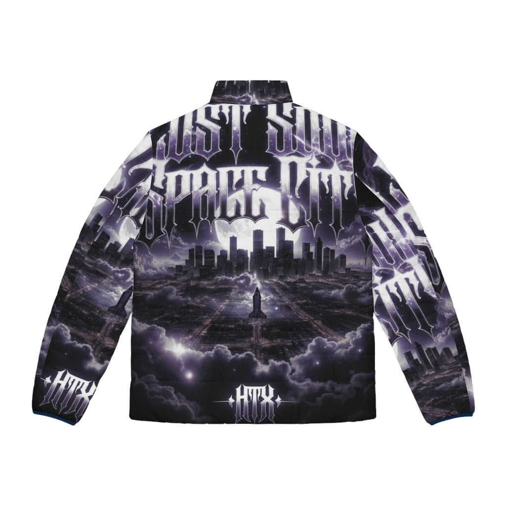 Lost Soul Men's Gothic Cityscape Puffer Jacket — 'Last Storm' All-Over Print