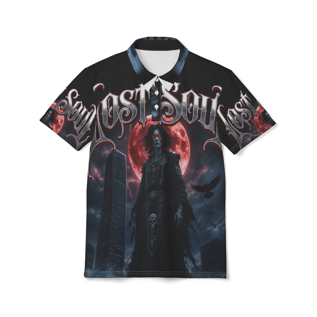 Lost Soul Gothic Polo Shirt – Dark Vampire Moon Graphic