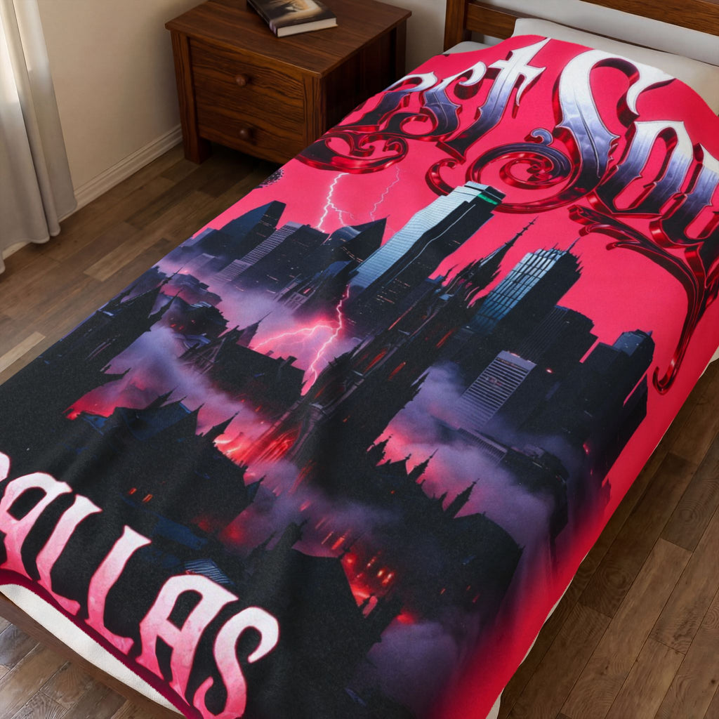 Lost Soul Dallas Velveteen Plush Blanket — Moody Cityscape Throw for Gothic & Urban Fans