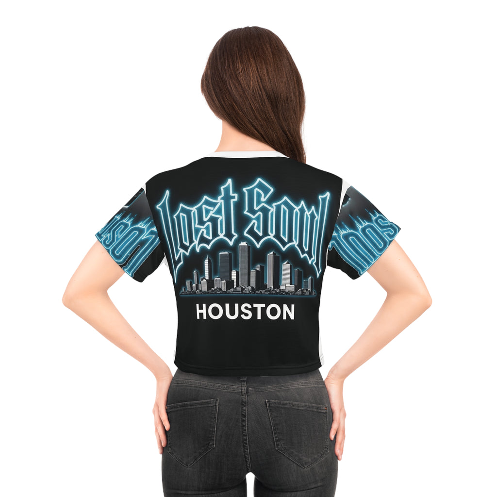 Lost Soul Apparel Houston Crop Tee — Neon City Skyline Graphic