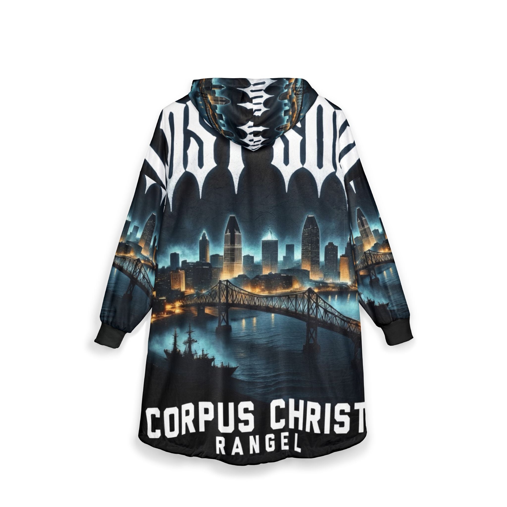 Lost Soul Corpus Christi Cityscape Hooded Blanket — Rangel Skyline Cozy Throw