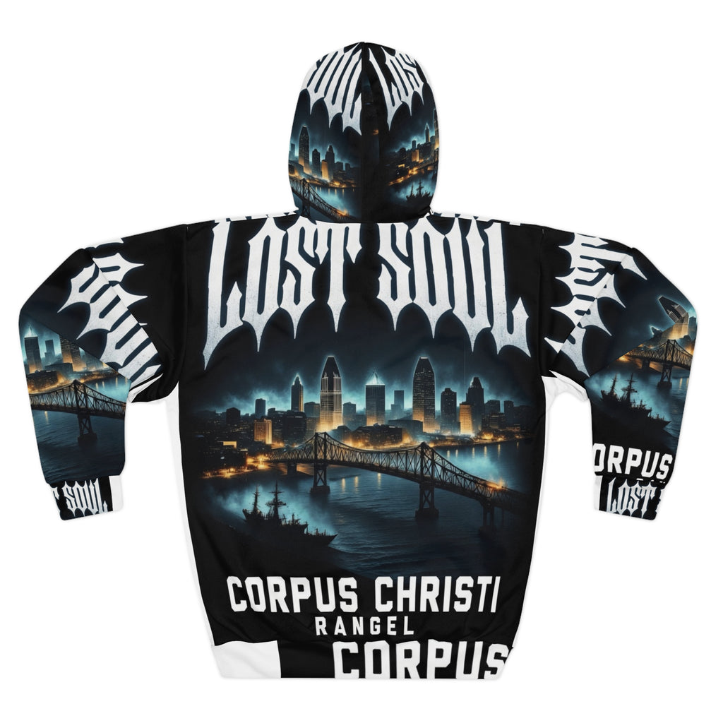Lost Soul Corpus Christi Skyline Hoodie — Cityscape Bridge Graphic Pullover
