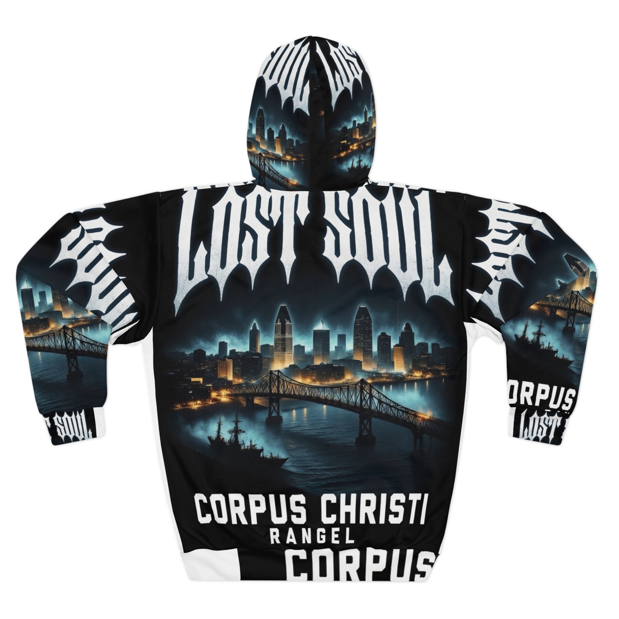 Lost Soul Corpus Christi Skyline Hoodie — Cityscape Bridge Graphic Pullover