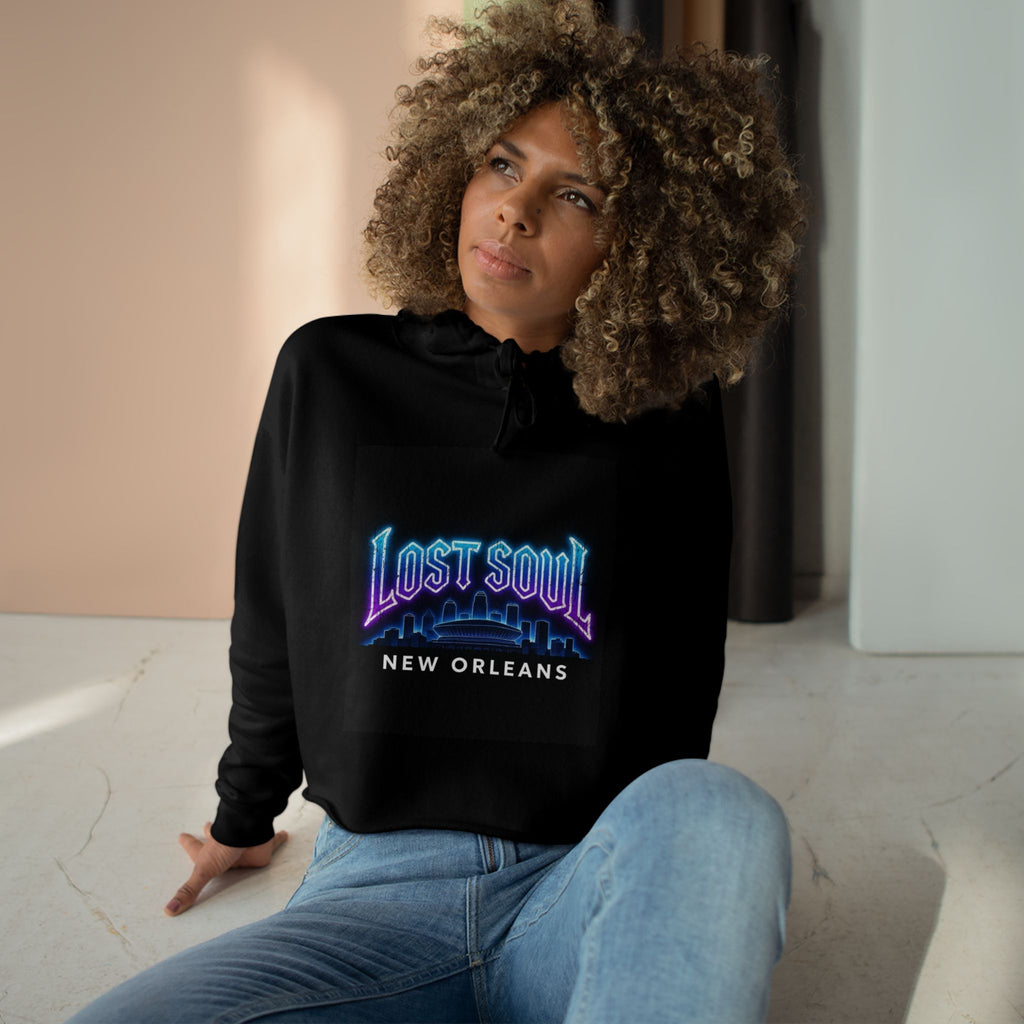 Lost Soul New Orleans Crop Hoodie – Neon Retro Cityscape Cropped Hoodie