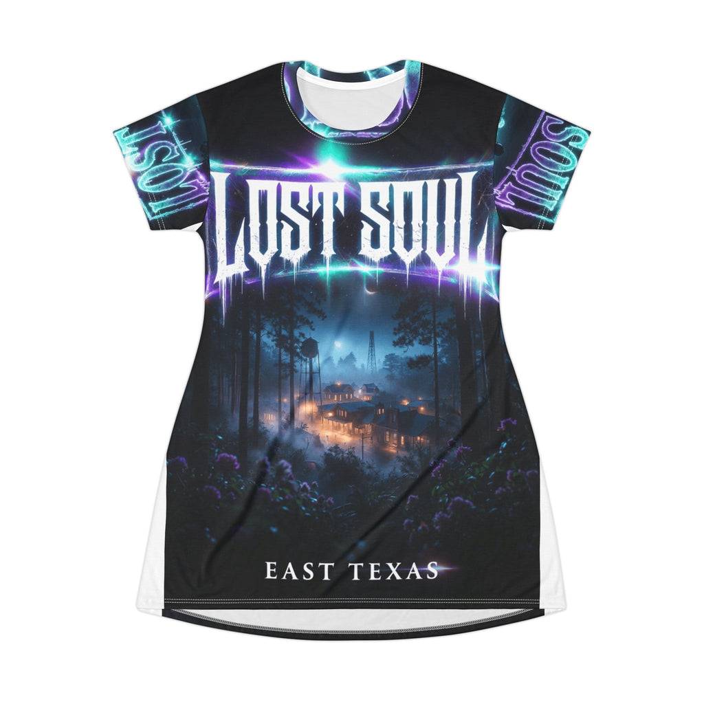 Lost Soul East Texas T-Shirt Dress — Gothic Forest Horror Graphic Tee Dress